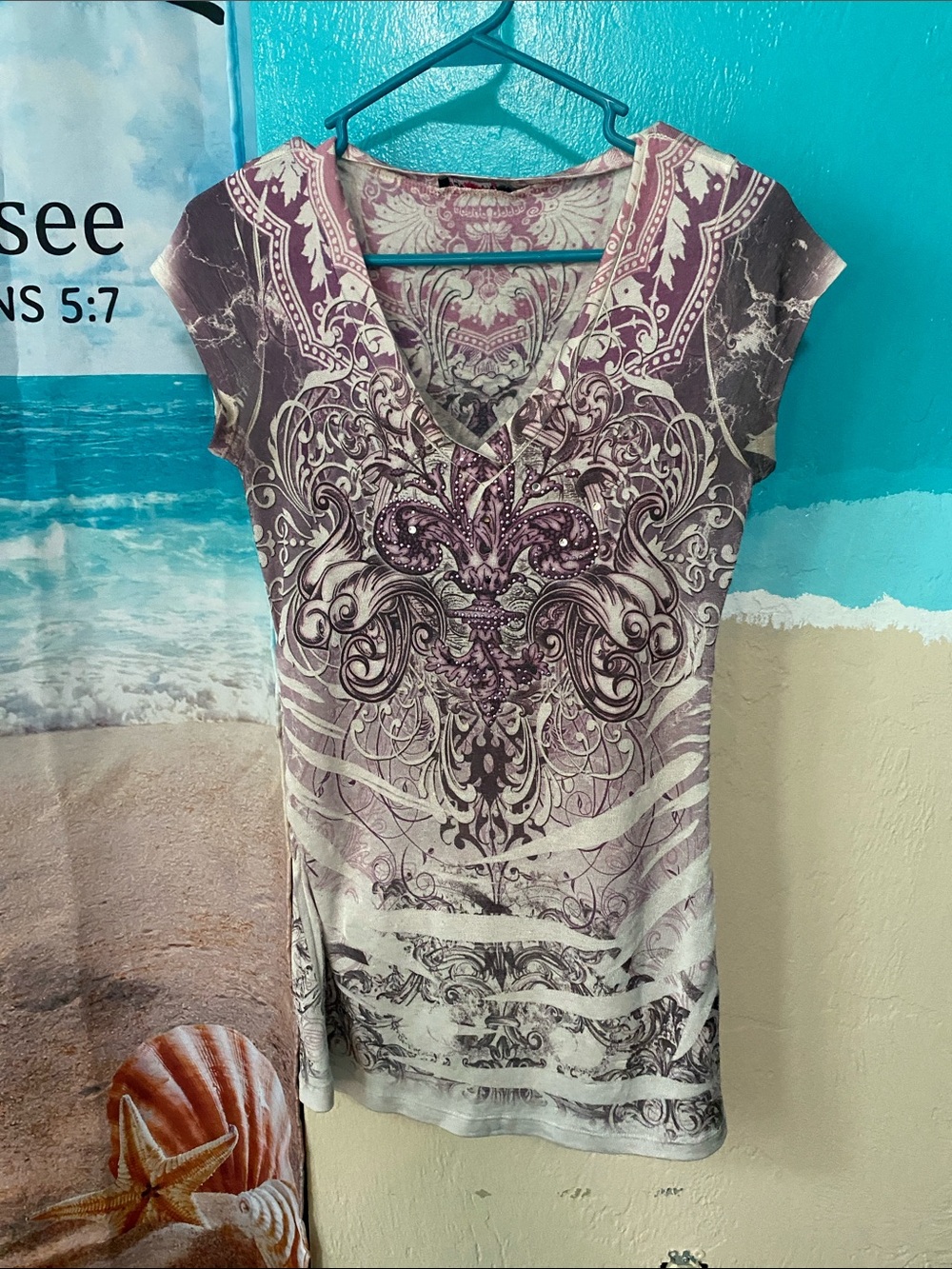 Body Central Purple Ornate V-Neck Tunic
